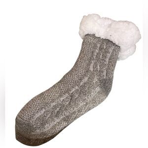 GRAY HEAVY SOCKS WITH FAUX FUR TRIM